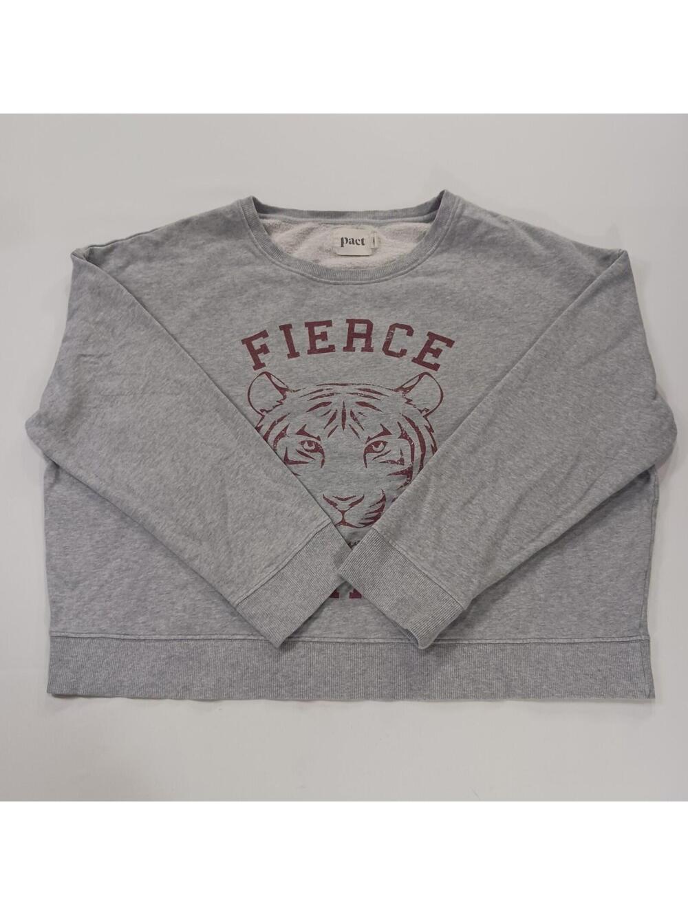 Pact Organic Cotton Crop Sweatshirt Gray FIERCE FEMALE Graphic Pullover Womens L